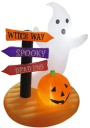 5 1/2' Air Characters Air Blown Inflatable Ghost w/ Sign & Pumpkins Yard Decor