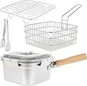 4 Pcs Deep Fryer Pot Stainless Steel Frying Pan with Basket and Handle Portable Square Deep Frying Pan with Lid Multifunctional Deep Fryer for Frying Fish Chicken and Fries