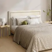 Scandi Luxore Linen Fabric Stud Trim Headboard | Padded Modern Beige Upholste...