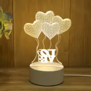 2PCS White Base Creative 3D Tricolor LED Decorative Night Light, Button Plug Version, Shape:Love Balloon(White-Warm-Warm White)
