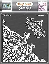 CrafTreat Corner Damask Stencils for Painting on Canvas & Floor Tiles - 6x6 Inches - Reusable Stencil for Rangoli, Home Decor, Wall Art, Furniture and Journal Scrapbook Supplies - Art & Craft Supplies