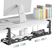 Yakiter 16-29.6 Inch Extendable Steel Desk Cord Organizer, No Drill Under Desk Cable Management Tray with Clip Mount, Cable Clamp & Cable Tie Cord Manager, Home Office Computer (Black)