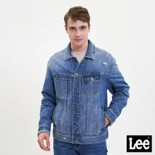 【Lee 官方旗艦】男裝 牛仔外套 / 貼布刺繡 不對稱口袋 中深藍洗水 舒適版型 / 101+ 系列(LL220375766)