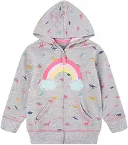 [Popshion] Baby Girls Zip-up Fleece Jacket 100% Cotton Lightweight Hoodie Sweatshirt Fall Winter Coat Toddler Kids Warm Outerwear 2t-7t
