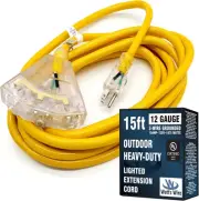 Powerful 15 Amp Heavy Duty Extension Cord - 3 Lighted Outlets for Versatile Use