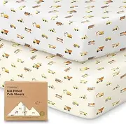 2-Pack Bamboo Cot Sheets for Boys, Girls - Jersey Fitted Cot Sheet, Organic Baby Cot Sheets Neutral, Cot Mattress Sheet, Toddler Bed Sheets, Baby Sheets for Cot, Cot Fitted Sheet (Construction)