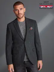 Charcoal Grey Signature Harris Tweed British Wool Blazer (558090) | $417
