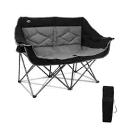 Folding Loveseat Camping Chair,Portable Double Chair w/Cup Holder,Wine Black