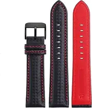 [HMCAUCVEJ] Leather Bracelet Carbon Fiber Grain Watchband Red Orange Stitching Watch Band 21mm 22mm 23mm 24mm Watch Strap