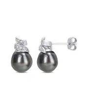 Rina Limor Silver 0.02 ct. tw. Diamond 8-9mm Pearl Swirl Studs