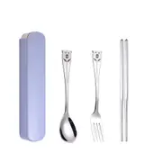 2SET Cartoon Cute Bear Stainless Steel Travel Dinnerware Set Cutlery Fork Set For Kids Children Tableware