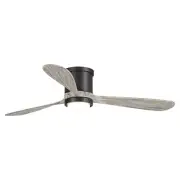 52" Matte Black Indoor LED Flush Mount Ceiling Fan Wooden Blade Glass Shade