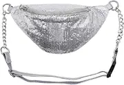 [Generic] Sparkly Sequin Fanny Packs Glitter Waist Bag with Adjustable Strap for Women Girls Unisex, Silver, one Size, Lightweight
