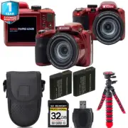 Kodak PIXPRO AZ425 Digital Camera (Red) + 1 Yr Warranty +Tripod + Case -32GB
