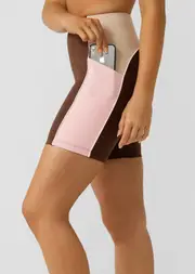 [Lorna Jane] Rainbow Splice No Ride Booty Pocket Bike Shorts in Colour Block, Size - Small S Rainbow Splice