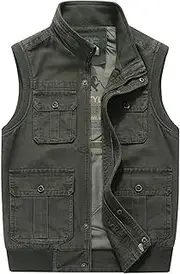 [QtthZZr] Men's Vest Multi-Pocket Casual Vest Spring Autumn Fishing Photography Gilet Sleeveless Stand Collar Utility Jacket