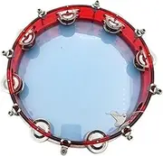 Music Class Tamborine Held Percussion Double Row Tambourines for Adults, Hand Drum for Beach Parties, Birthdays Metal Jingles(Red)