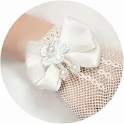 [LIFKOME] Mesh Gloves Girls White Lace Flower Girl Gloves Short for Church Baptism