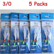 5 Packs Size 3/0 Rock Cod Feather Rigs White Rockfish Bait Lure- 2 Rigs per pack
