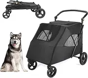 Wedyvko Upgraded Dog Stroller for Medium Large Dogs - Upto 120 lbs Pet Jogger Wagon, Travel Folding Carrier with Adjustable Handle, Rear Brake, Security Leash, Black