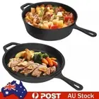 2In1 3L Home Use Enameled Double Dutch Oven Combo Cooker Cast Iron Kitchen AU