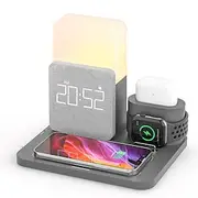 Charging Station 15 W Output Power Wireless Charging Station MSDS UN38.3 RoHs Fast Wireless Charging 5 in 1 Digital Clock For Apple Watch Cellphone AirPods 2 /