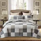 Twin Size Quilt Set,100% Cotton Quilt,Patchwork Plaid Quilt Bedding Set Bedsp...