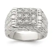 Sterling Silver Rhodium-plated Cubic Zirconia Ring Size 10 for Men's 16.31gm
