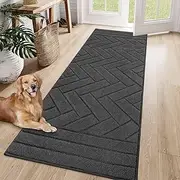 Tindbea Dog Mat for Muddy Paws,Absorbs Moisture Dirt Non-Slip Washable Mud Mat for Dogs,Soft Rubber Backing Front Inside Pet Rug for Entryway, Mud Dog Paws, Patio(24"x59",Charcoal)