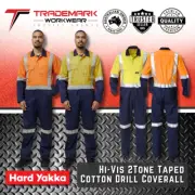 Hard Yakka Mens Hi-Vis 2 Tone Cotton Taped Coverall (Y00262) 77-132 RRP$159.95