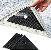 4 Pcs Triangle Rug Grippers, Reusable Carpet Tape & Washable Non-Slip Double-Sided Adhesive Pad for Hardwood, Laminate, Tile Floors - Keep Your Rugs Corners Secure Flat (4 Pcs Rug Pads)