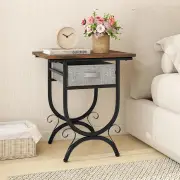 CostwaySide Table with Fabric Drawer and Carved Metal Frame
