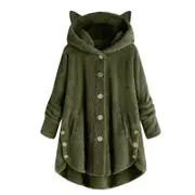 Nevenka Cat Ear Hoodies Jacket Casual Fleece Warm Coat-Army Green