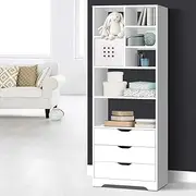 [Artiss] Bookshelf, 3 Drawer Shelf Chest of Drawers Corner Shelves Display Cabinet Bookcase Bookshelves Cube Storage Unit Home Living Room Bedroom Office Furniture, 180cm Height White
