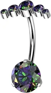 [Pierced Owl] 14GA ASTM F-136 Implant Grade Titanium Threadless Push-In CZ Crystal Curved Top Belly Button Ring