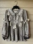 Miss June Paris womens Floral Peasant Blouse Top OS (XS-Medium) Embroider Tassel