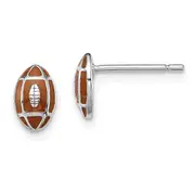 Sterling Silver Madi K Rhodium-Plated Polished Brown Enameled Football Children'S Post Earrings