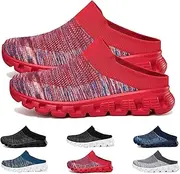 [LUGEZLRJ] Woven Breathable Half Slippers for Men,Orthopedic Hollow-Out Slip On Mesh Walking Sandals,Walking Mules with Arch Support(Red,9.5)