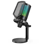 FIFINE USB RGB Condenser Microphone for PC Gaming Streaming Podcast Videos PS4/5