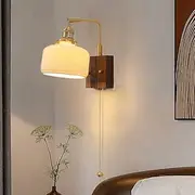 Lightinthebox Ceramic Wall Sconce Small Wall Lamp, Rustic Walnut Wood Wall Mount Light, Vintage Headboard Lamp, Indoor Lighting Fixture for Bedroom Living Room