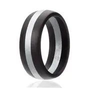 ROQ Silicone Ring - Dome Style with Middle Line - Black-Silver by ROQ for Men - 11 mm Ring