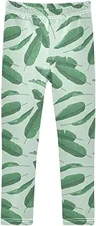 [ZZXXB] Green Palm Leaf Girl's Leggings Soft Ankle Length Active Stretch Pants Bottoms 4-10 Years
