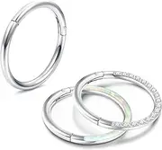 [Sanfenly] 16G 18G Septum Rings for Women | Surgical Steel Nose Rings Hoop | Opal CZ Clicker Hinged Nose Rings | Daith Helix Conch Cartilage Hoop Piercing Jewelry | 8/10/12mm | 3Pcs