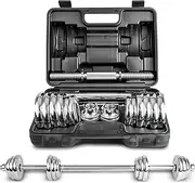LSG 2-in-1 30kg Steel Dumbbell Barbell Set with Carry Case Switch from Dumbbells to Barbells with Connector Rod Heavy Duty Steel Construction Spiral Lock Collars Chrome Plated for Durability