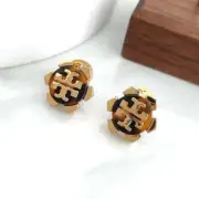 Tory Burch N11259Tg Stud Earrings Round Hexagon Tortoiseshell Gold Color JPN Li