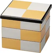 J-Kitchens Excursion Bento Box, Made in Japan, 3 Tiers, 5 Inches, Squares, Heavy Gold and Silver City, Matsubuchi Black Inner Black, 6.3 x 6.3 x 5.3 inches (16.0 x 16.0 x 13.6 cm)