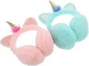 [BESTYASH] 2pcs Winter Warm Plush Earmuffs for Boys and Girls Adorable Unicorn Cartoon Plush Headdress Soft Skin-friendly Ear Accessories for Outdoor Use Colors