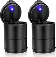 Chingde Car Ashtray with Led Lights, 2 Pcs Car Smokeless Cylinder Portable Car Ashtray Plastic Car Ashtray Cup Car Cigarettes Ashtrays with Lid for Travel Home Office (Black)