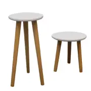 Small Round Side End Table Tall Plant Stand Indoor Wood Flower Pot Holder