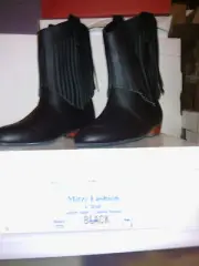 MITZI FASHION BOOT, BLACK, lady's 6 wide, WITH FRINGE, new in box